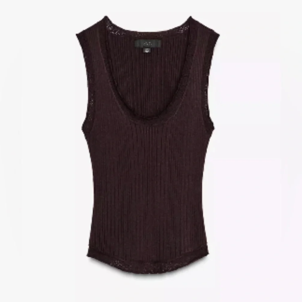 Zara Ribbed Knit Top Chocolate Brown Fitted Minimal Chic, L